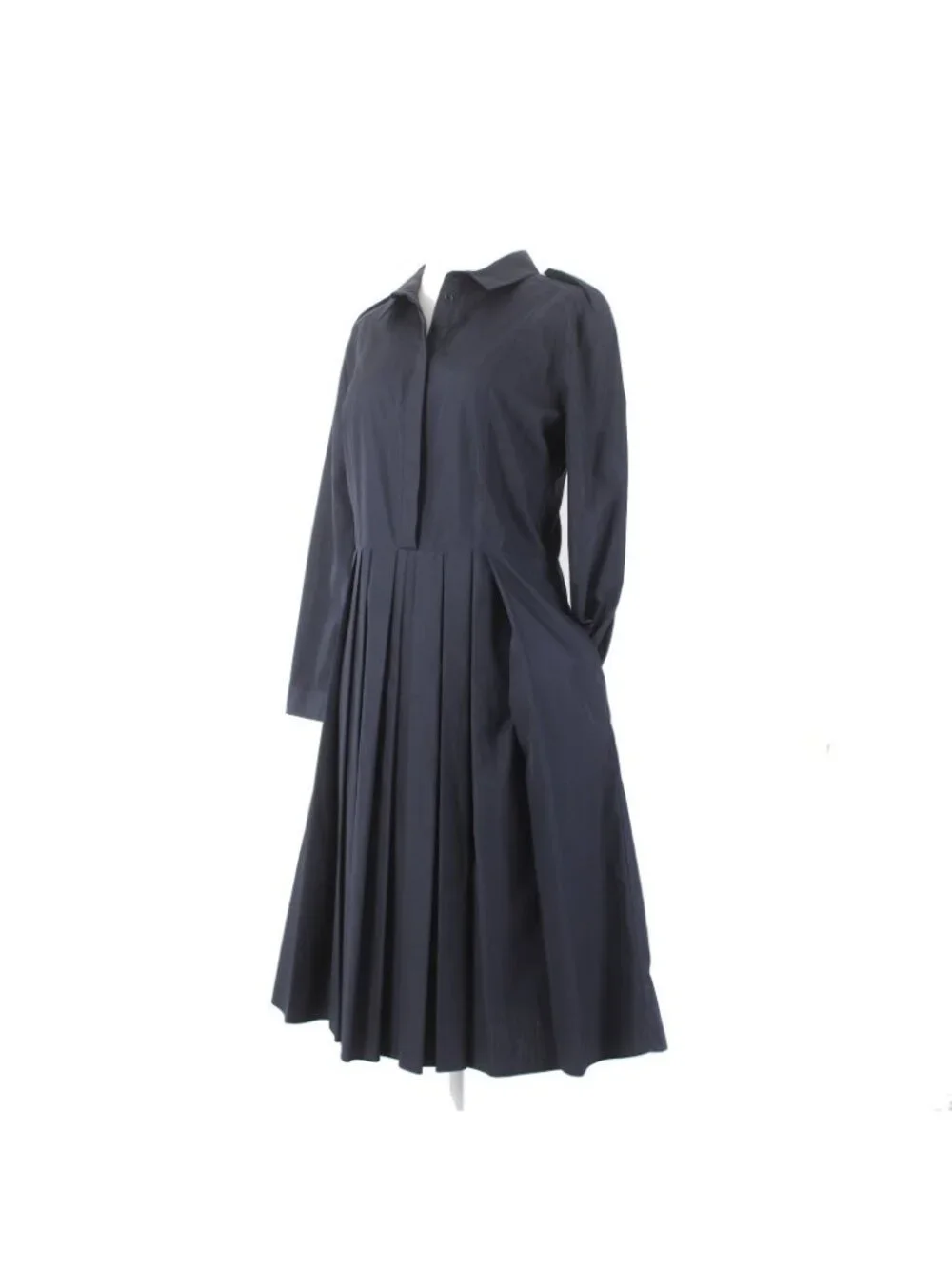Burberry Dress Sz 12 Navy Blue Pockets Pleated Collared 100% Cotton Dress - Picture 3 of 16